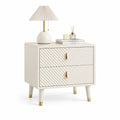 Beistelltisch mit zwei Schubladen Beige Holzfurnier Metallgriffe