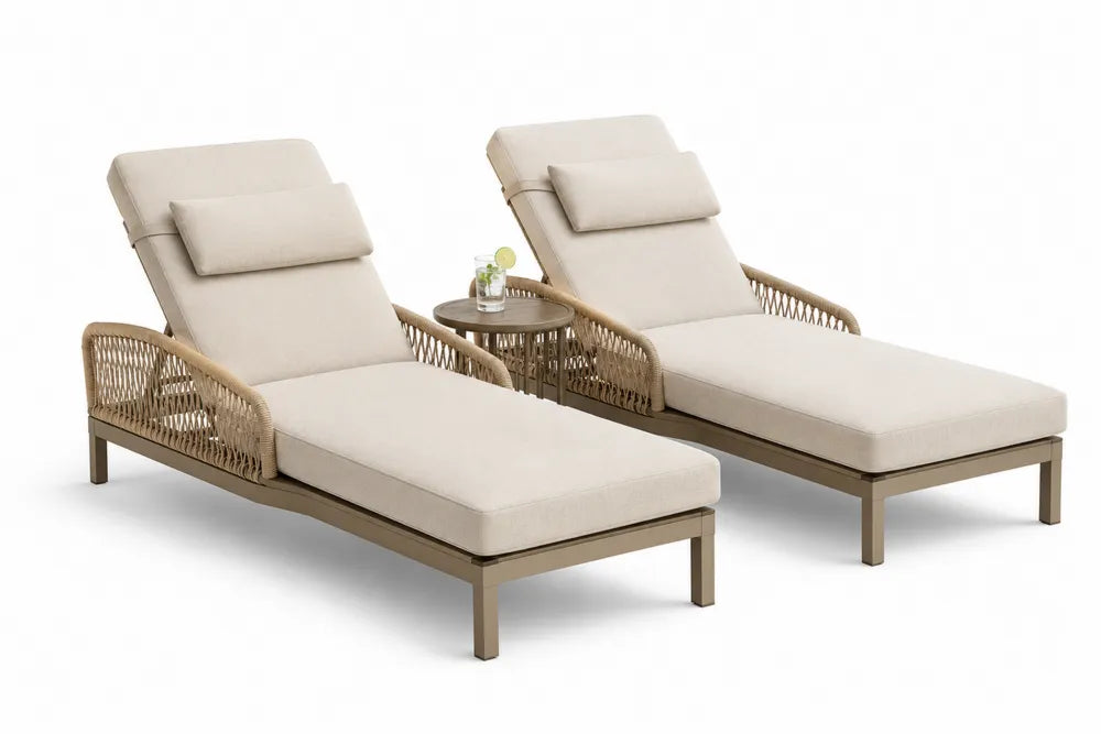 2-teiliges Garten-Lounge-Set aus Polyrattan und Aluminium in Beige