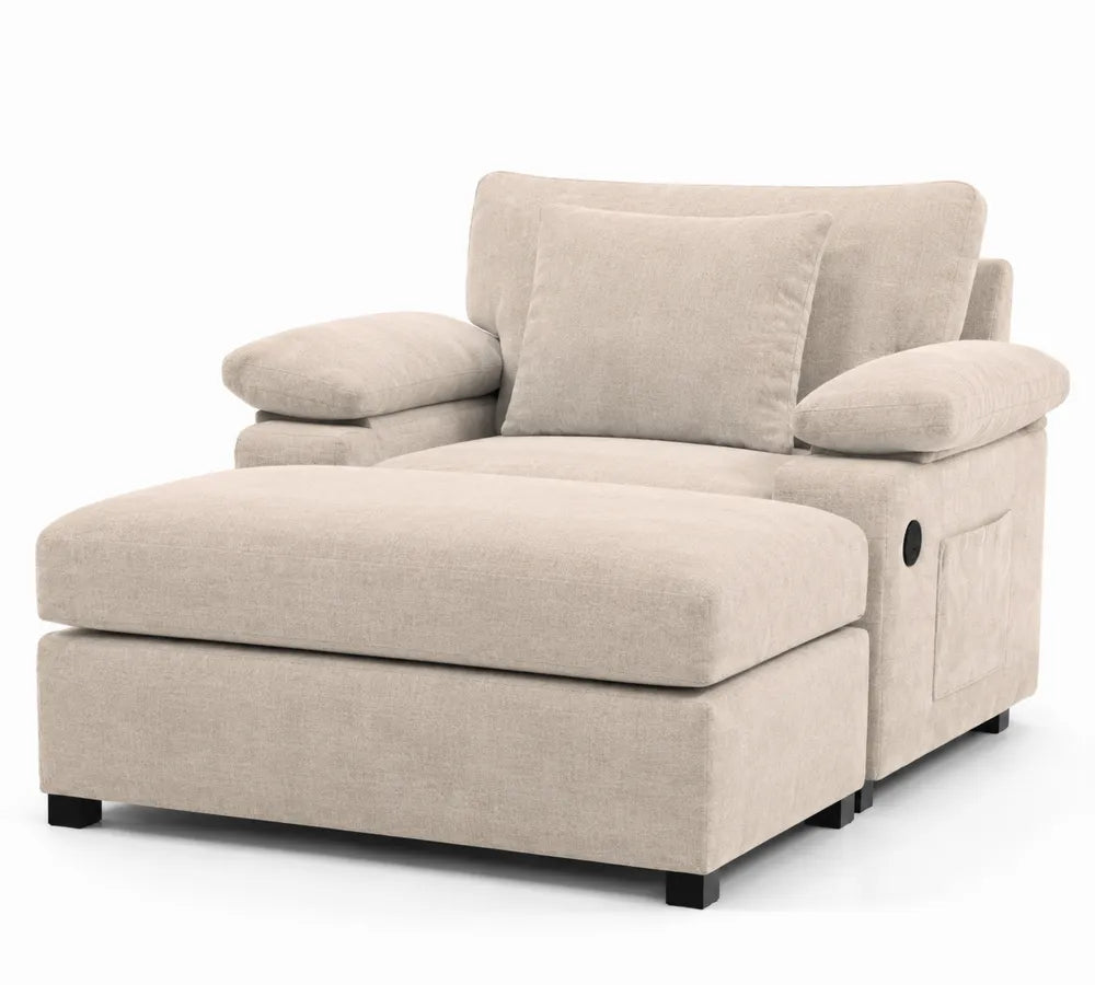 Beiger Polyestergewebe-Sessel mit Ottomane