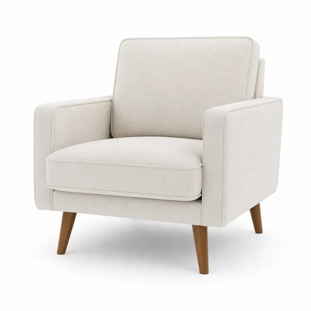 Sessel Stoff Beige mit Holzbeinen