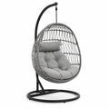 Hängesessel aus Stahl und Polyrattan mit grauem Bezug