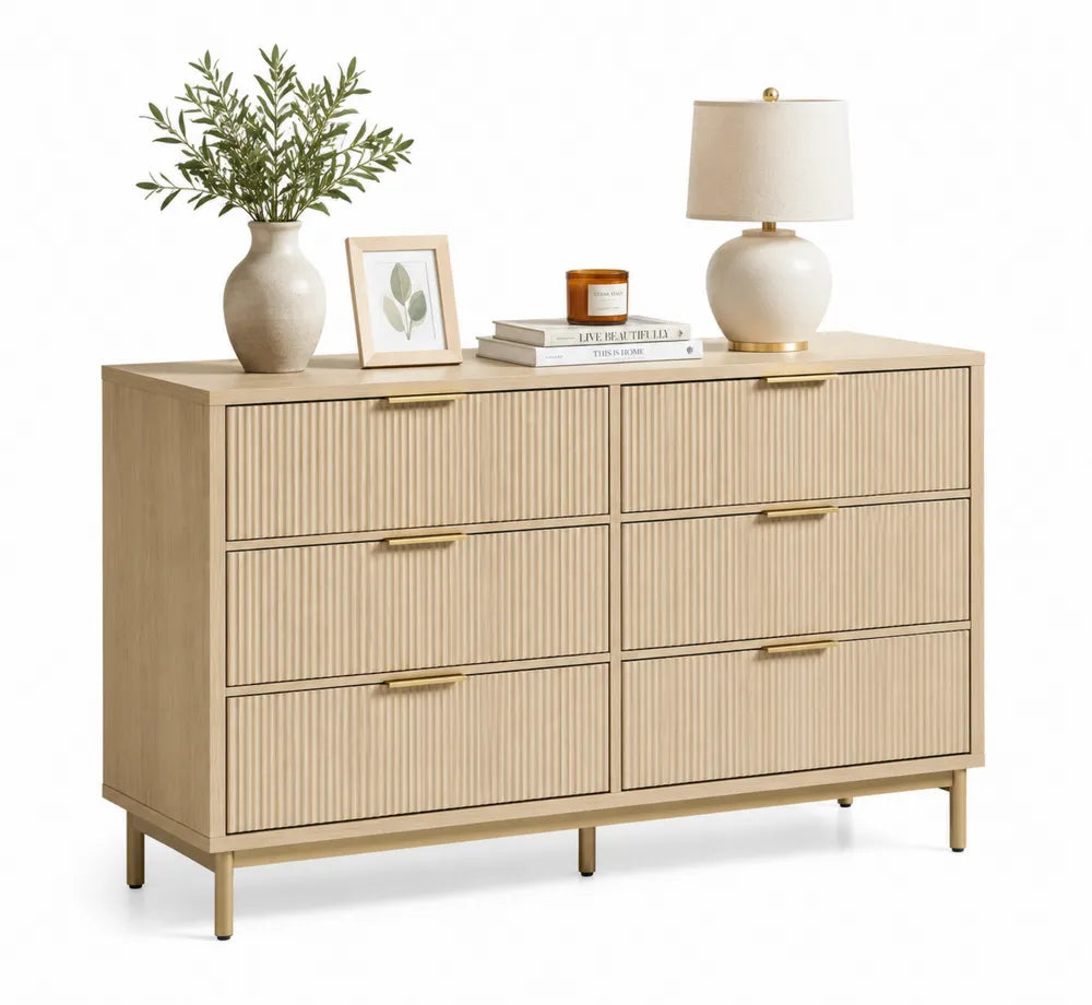 Holz-Kommode mit 6 Schubladen Beige