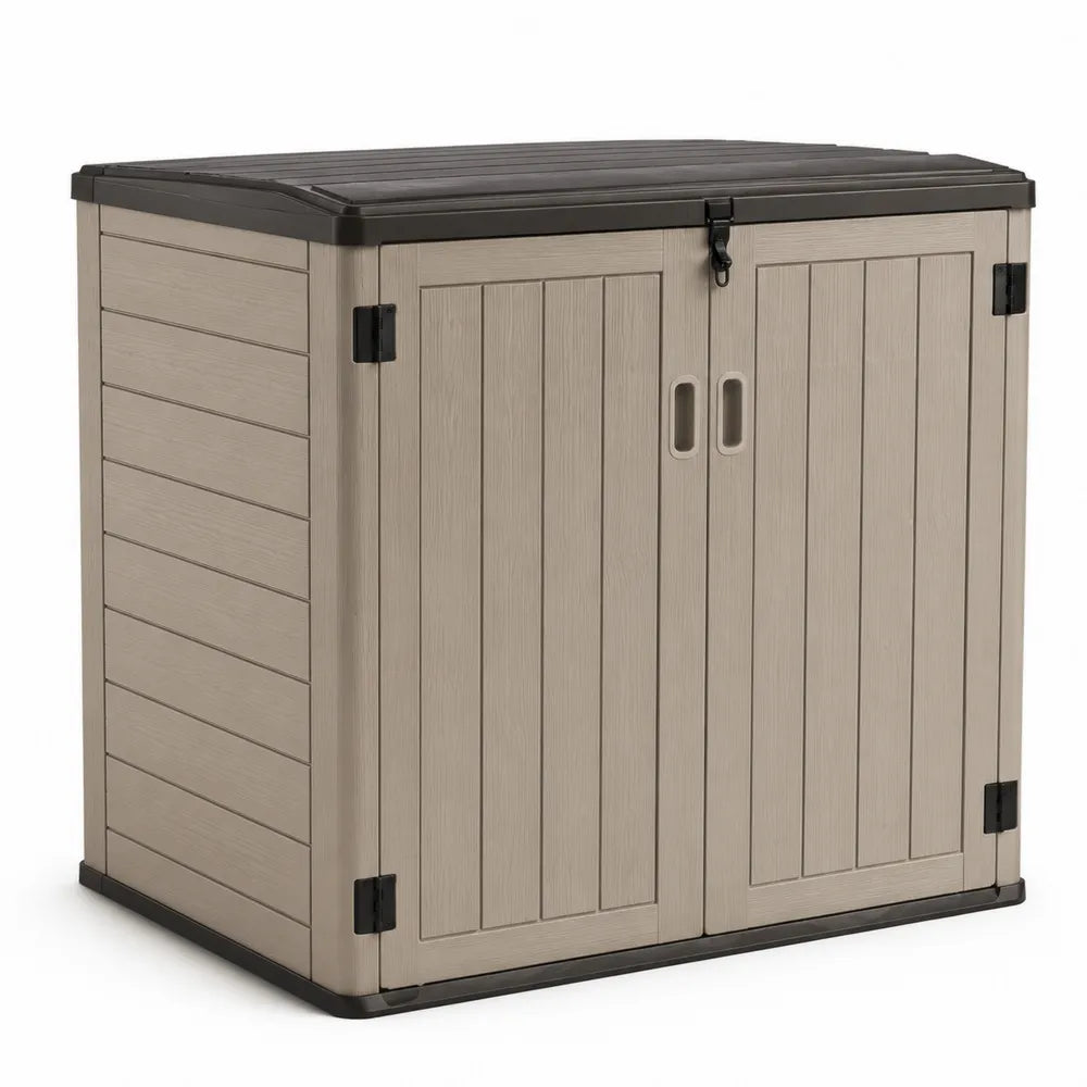 Kunststoff Lagerbox mit Doppeltür Beige/Dunkelbraun 132x71x113cm