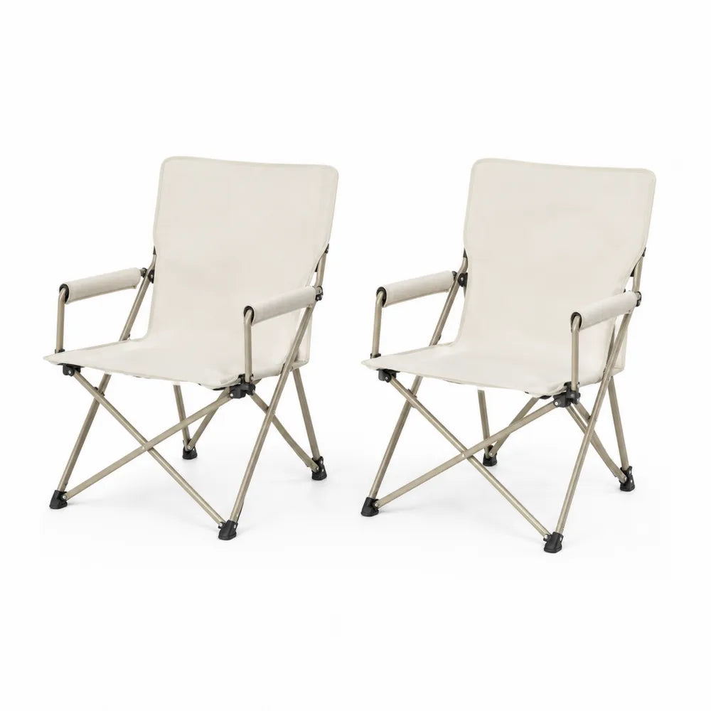 2er-Set klappbare Outdoor-Stühle aus Stoff und Metall Beige