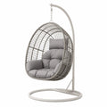 Hängesessel Oval Polyrattan Grau mit Stahlgestell und Polyesterkissen