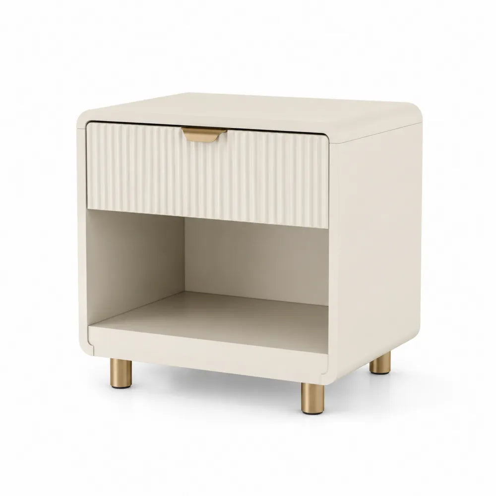 Beiger Nachttisch mit Schublade MDF Metall 45x35x50cm