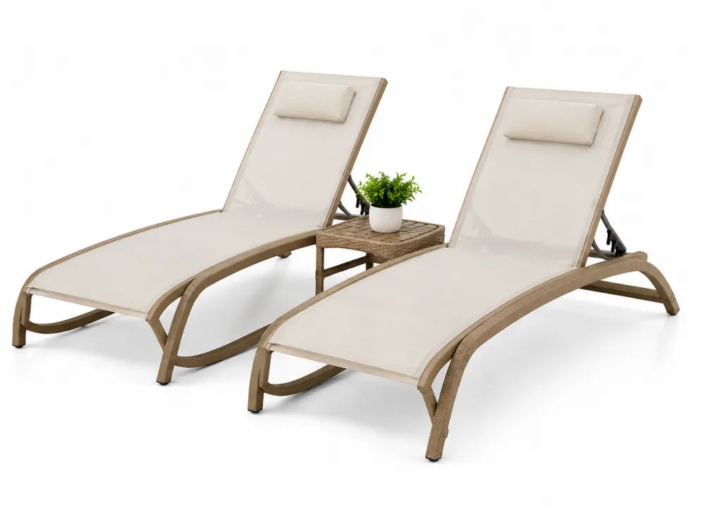 2er Set Gartenliegen mit Tisch Aluminium Textilene Beige