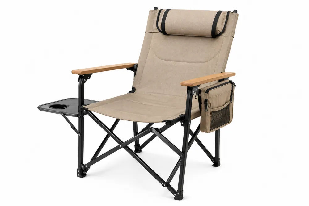 Faltstuhl mit Stahlrahmen und Leinenstoff, Beige